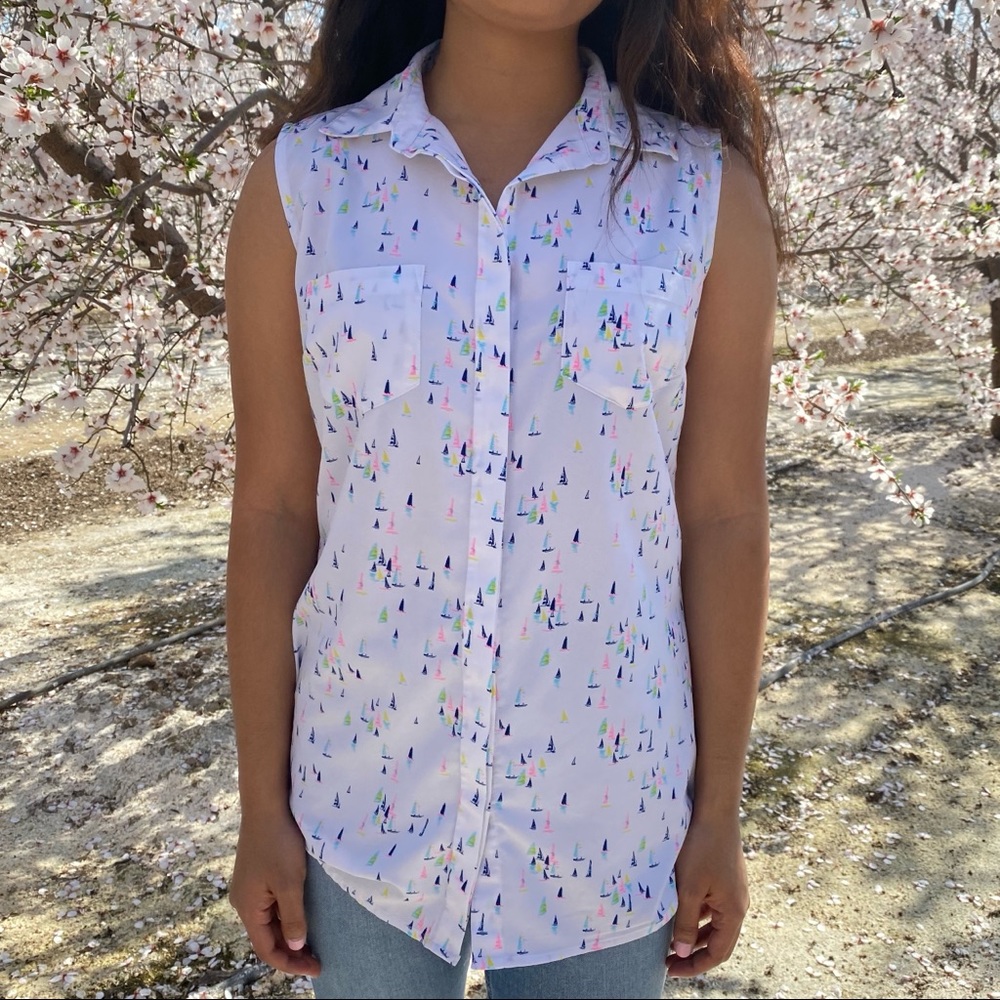Neon-Accented Sleeveless Blouse